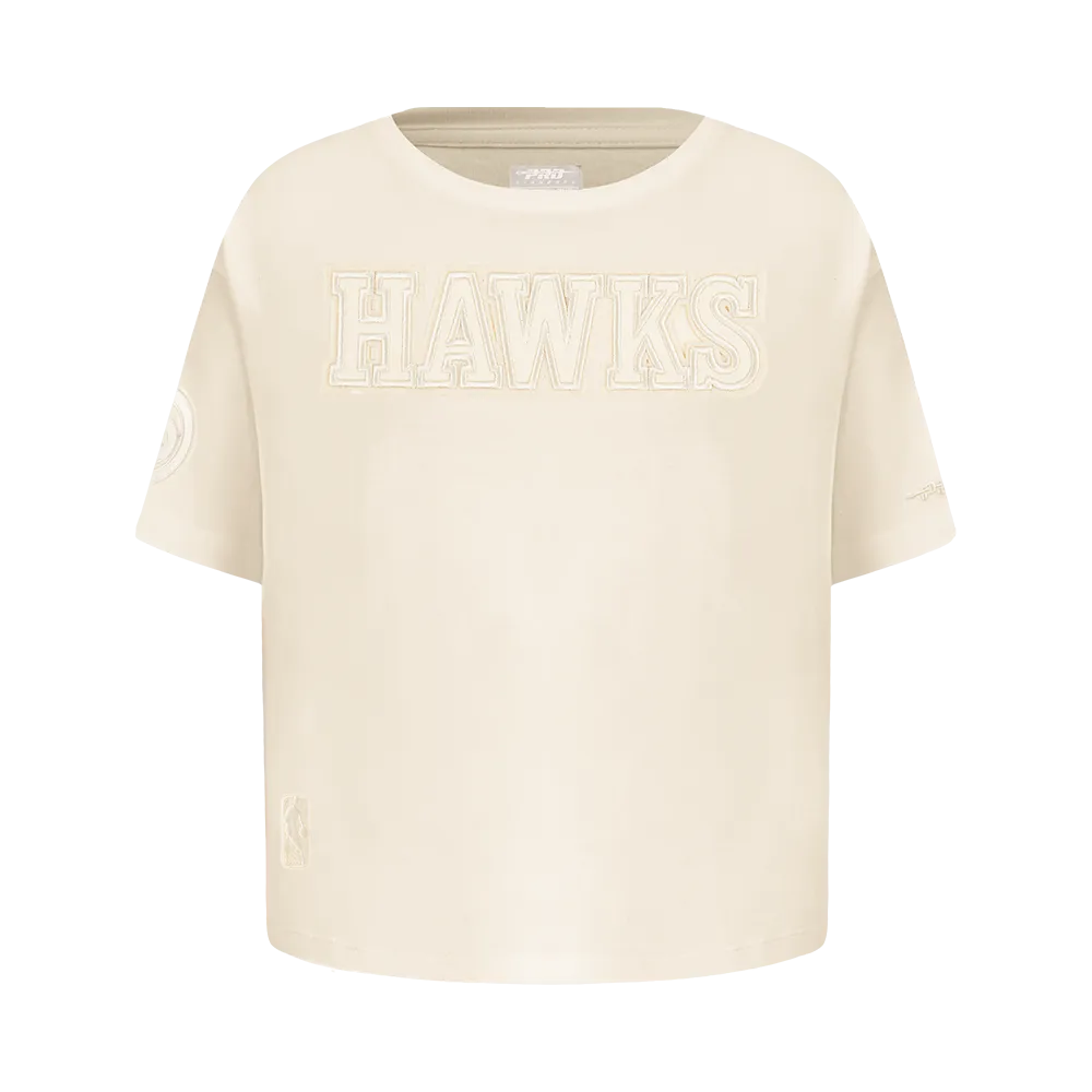 NBA ATLANTA HAWKS NEUTRAL BIG GIRLS SHORT SLEEVE BOXY TEE (EGGSHELL)