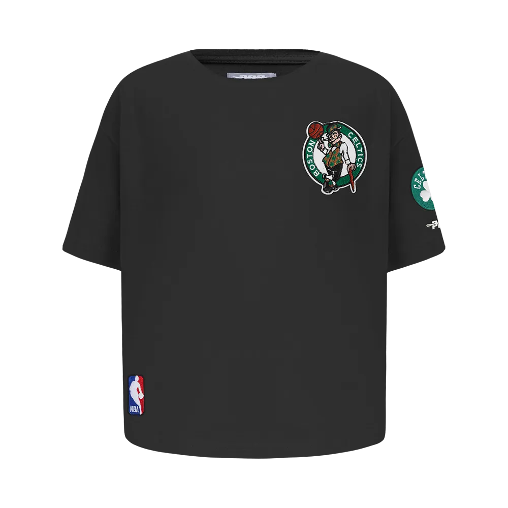 NBA BOSTON CELTICS CLASSIC LITTLE GIRLS SHORT SLEEVE BOXY TEE (BLACK)