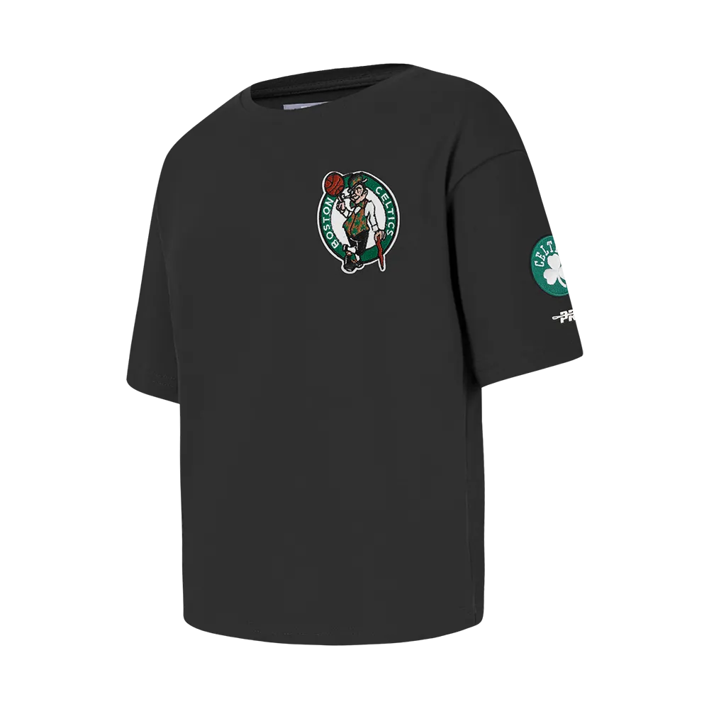 NBA BOSTON CELTICS CLASSIC LITTLE GIRLS SHORT SLEEVE BOXY TEE (BLACK)