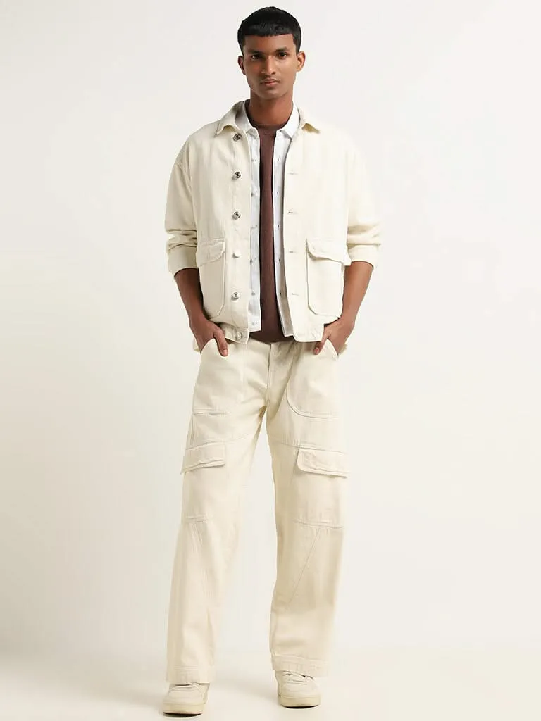 Nuon Off-White Relaxed Fit Denim Jacket