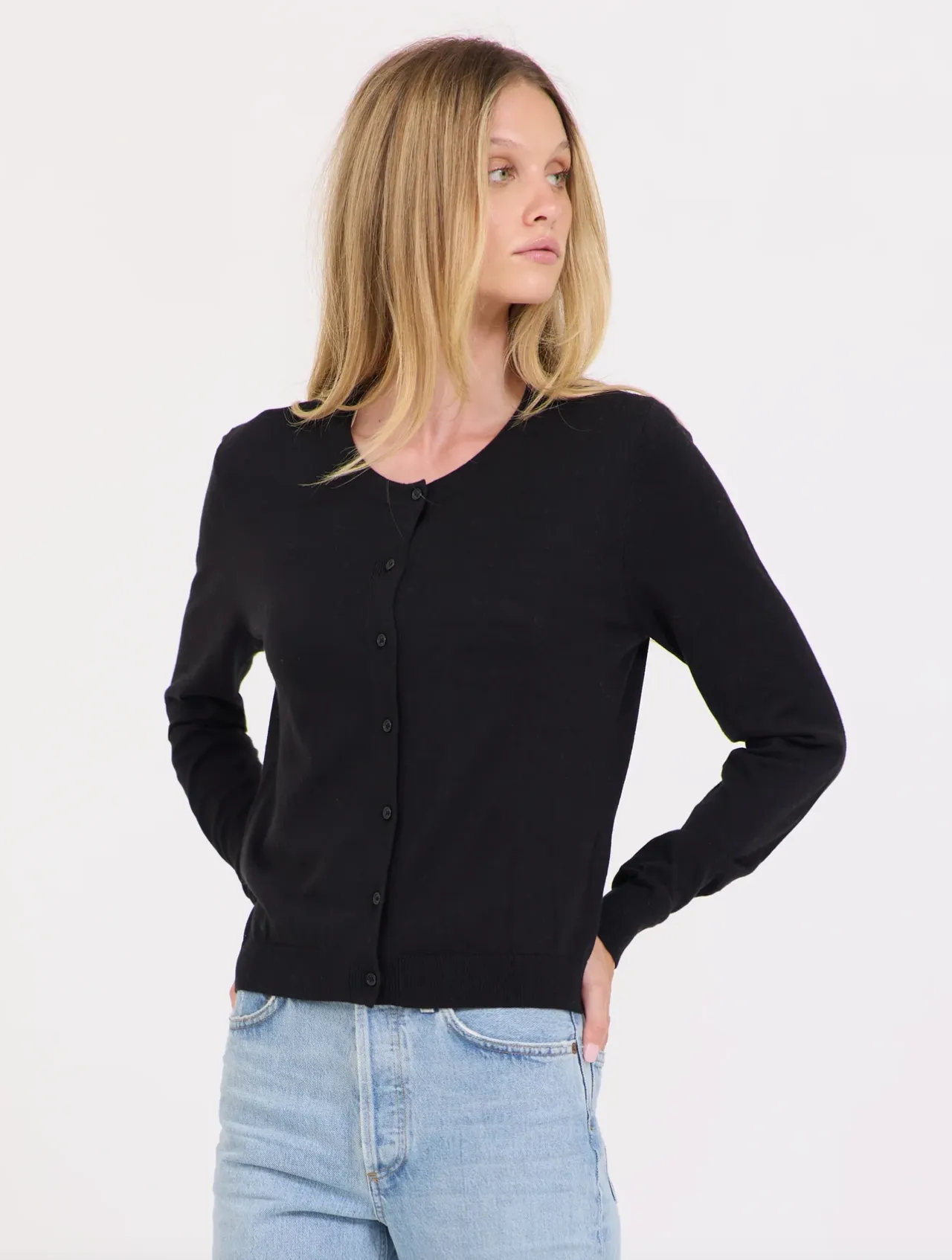 One Grey Day Terra Crewneck Cardigan - Black