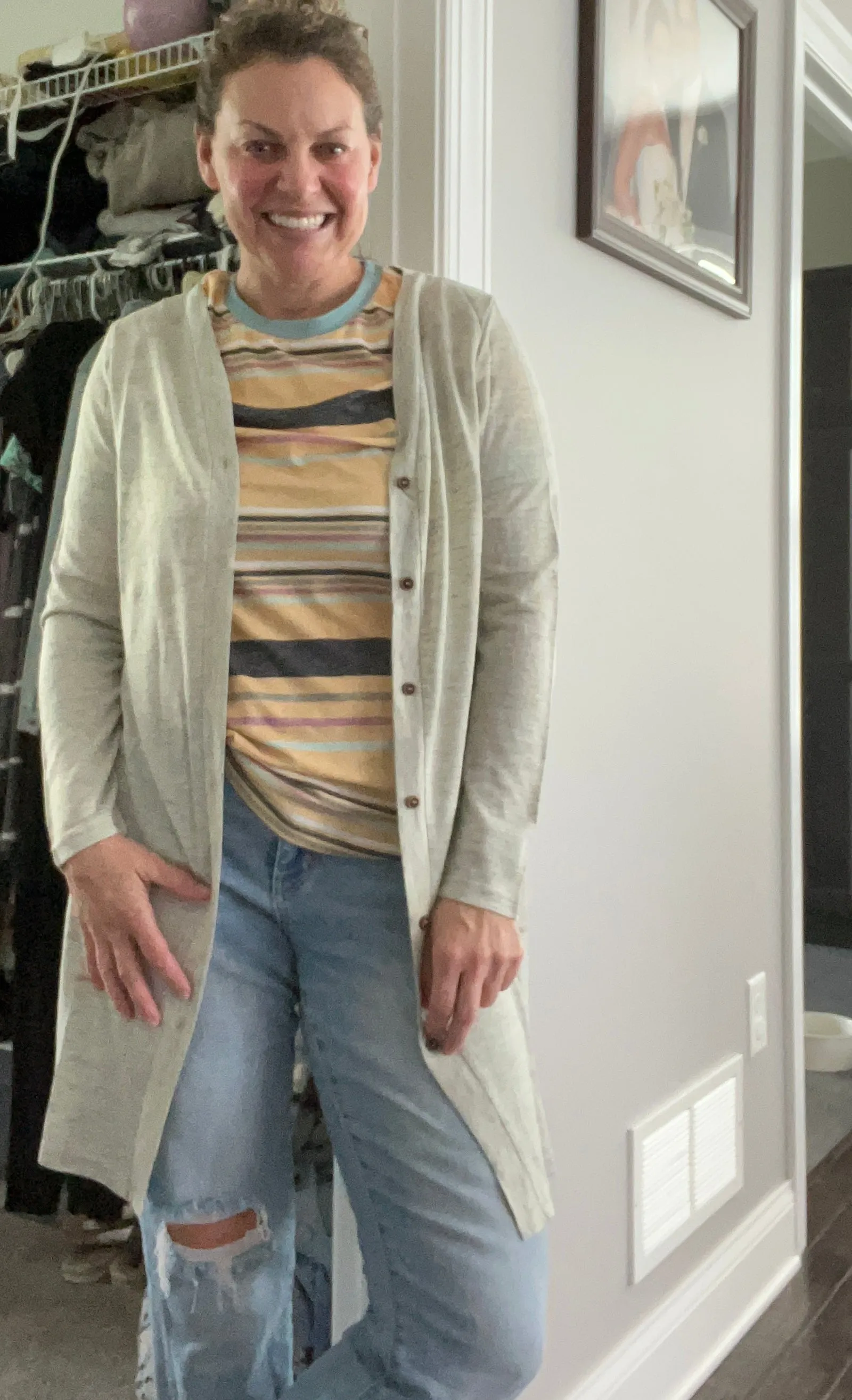 open front button cardi