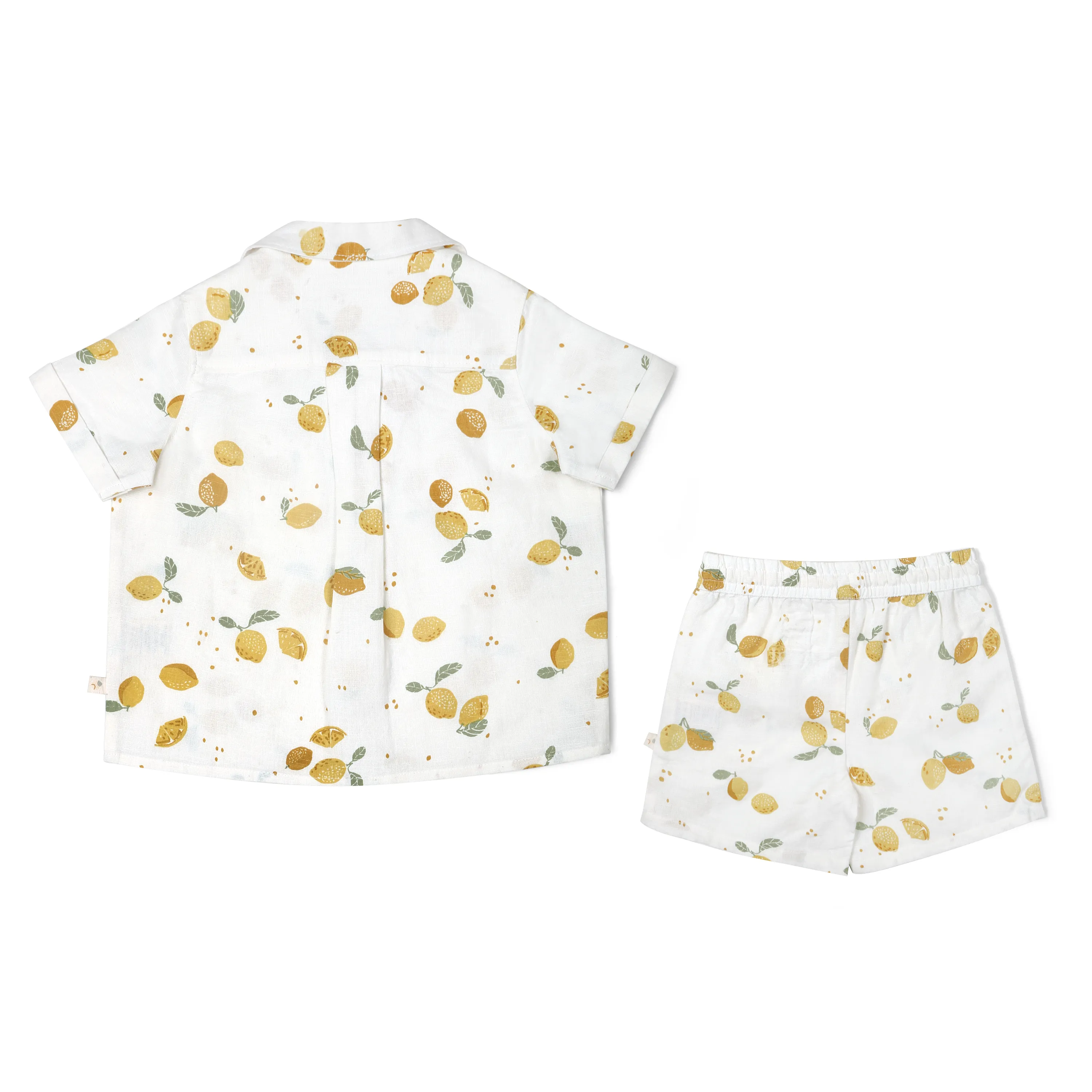 Organic Boys Shirt and Shorts Outfit Linen - Citron