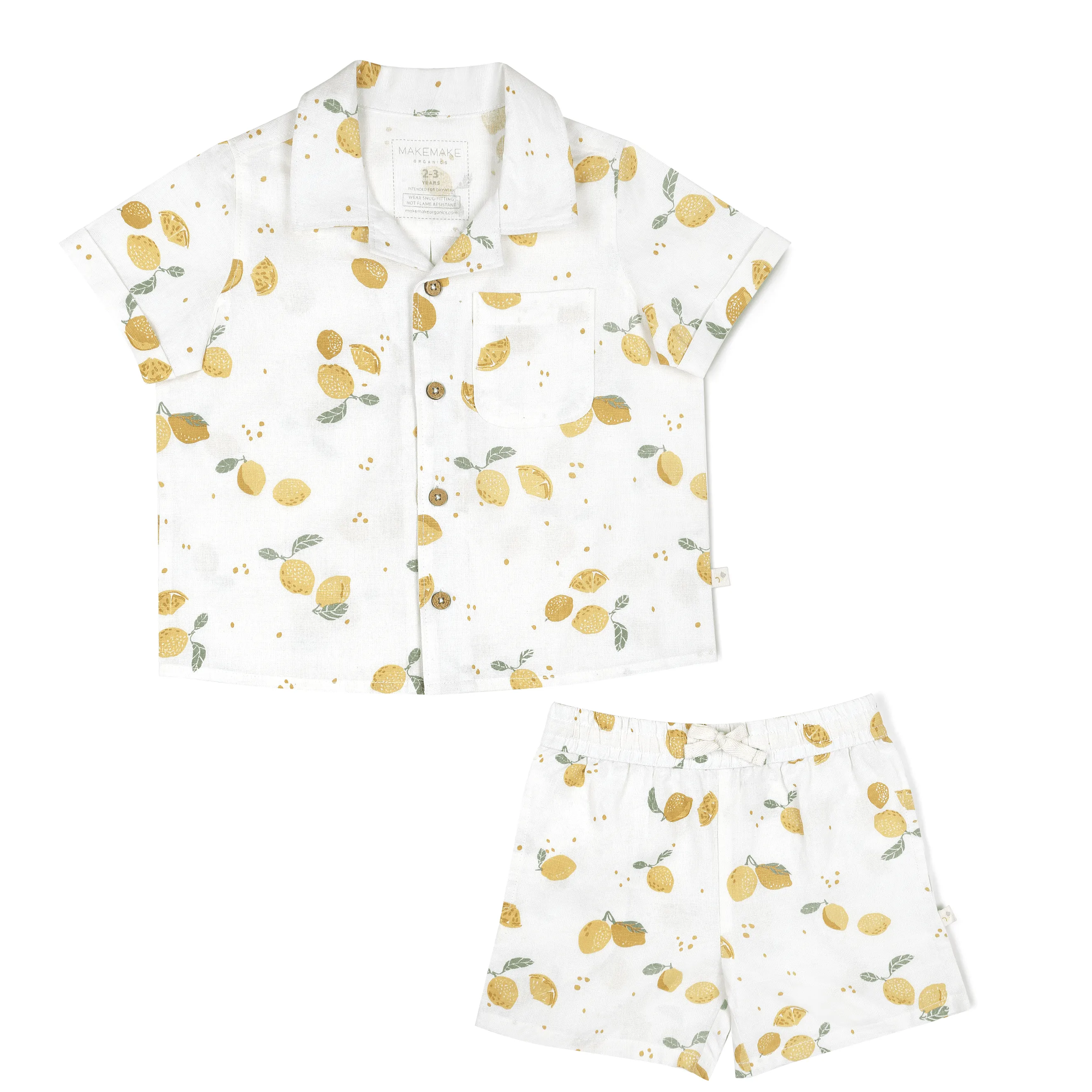 Organic Boys Shirt and Shorts Outfit Linen - Citron