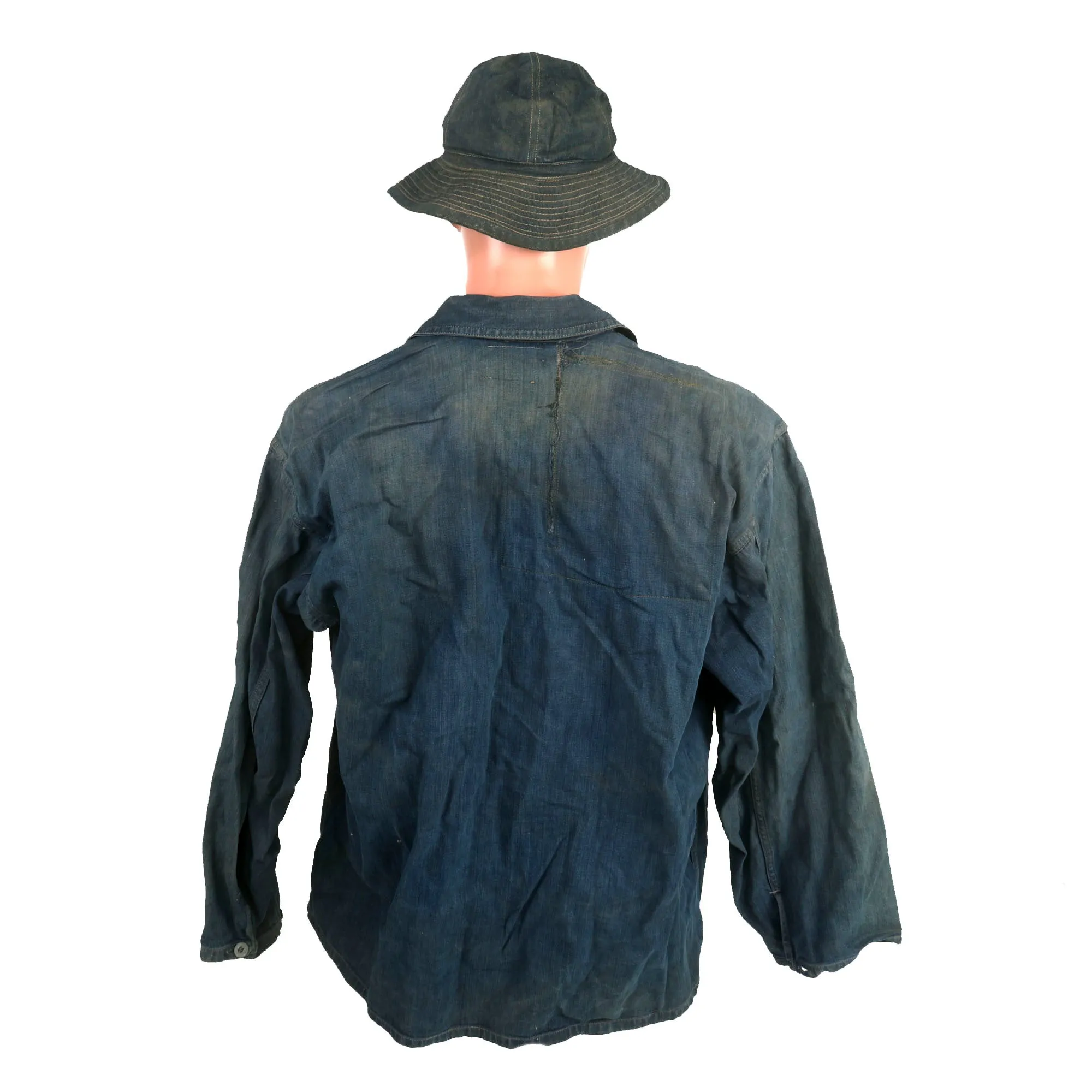 Original U.S. Pre War to Early WWII US Army Denim Fatique Uniform Set WIth Daisy Mae Cap - Shirt, Trousers and Cap