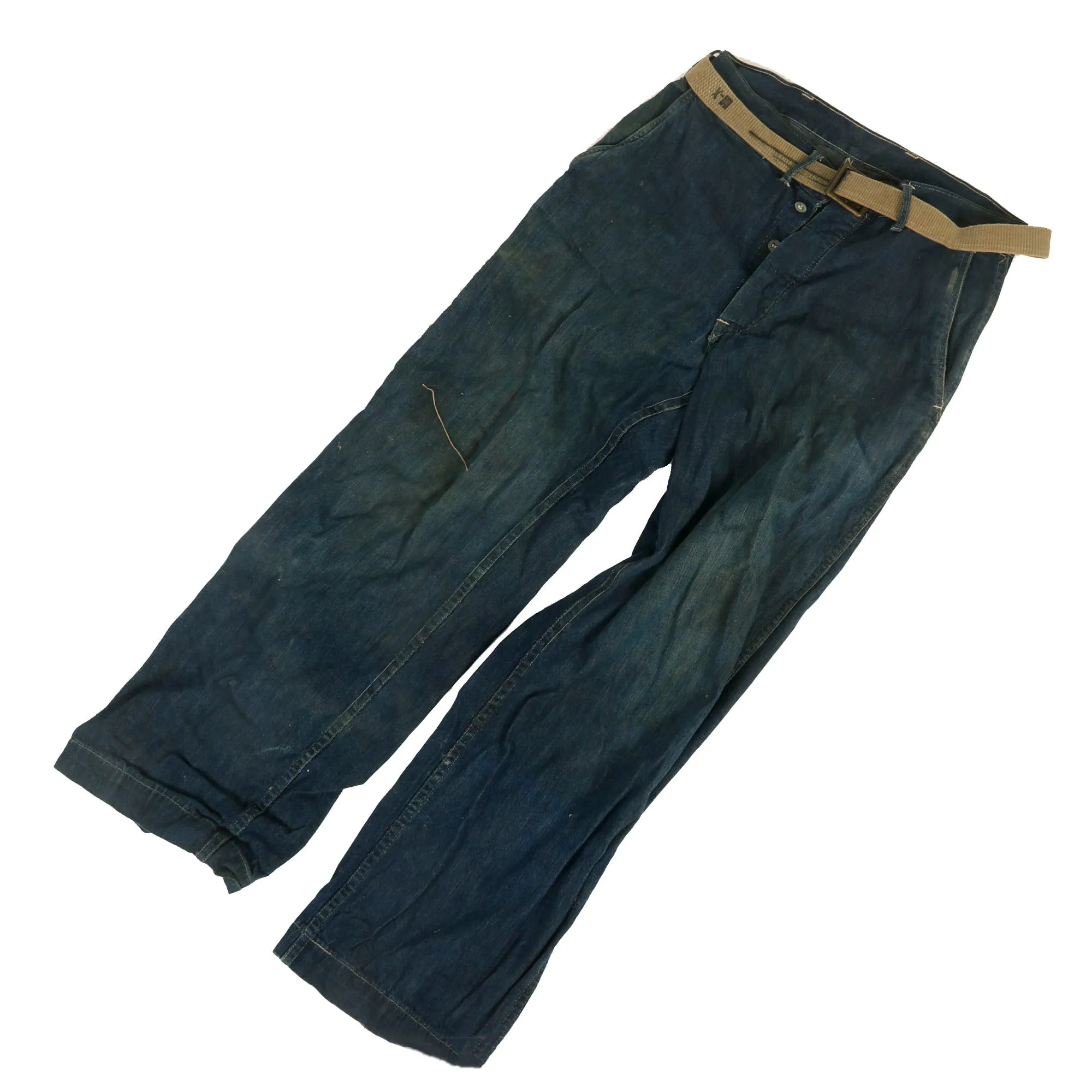 Original U.S. Pre War to Early WWII US Army Denim Fatique Uniform Set WIth Daisy Mae Cap - Shirt, Trousers and Cap