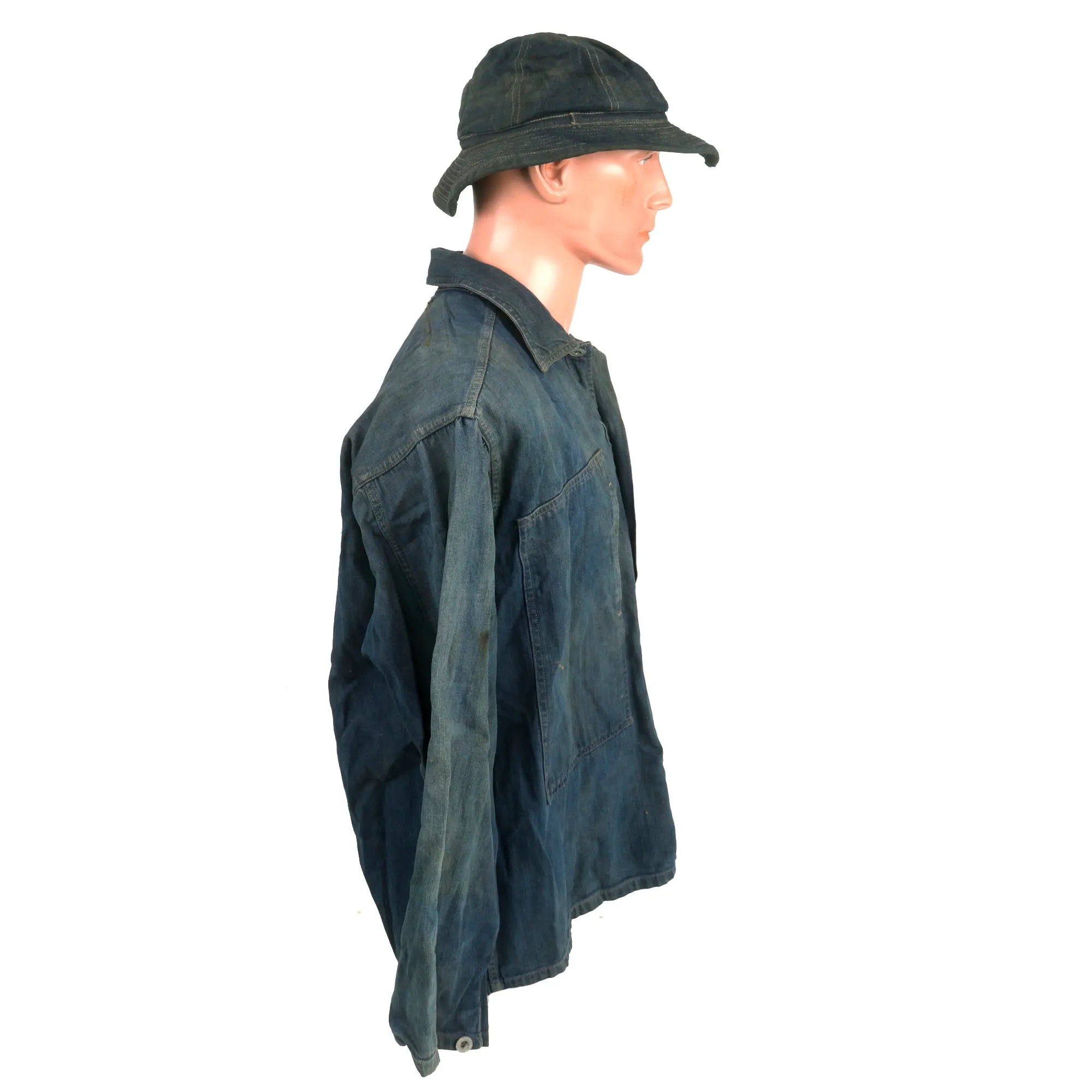 Original U.S. Pre War to Early WWII US Army Denim Fatique Uniform Set WIth Daisy Mae Cap - Shirt, Trousers and Cap