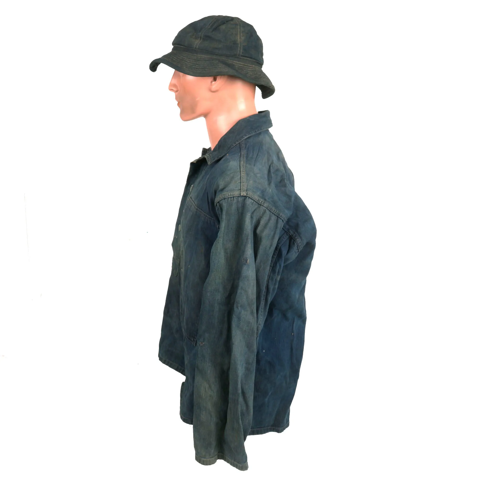 Original U.S. Pre War to Early WWII US Army Denim Fatique Uniform Set WIth Daisy Mae Cap - Shirt, Trousers and Cap