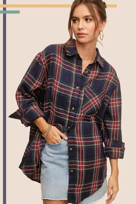Plaid Flannel Shirt - Red, Blue