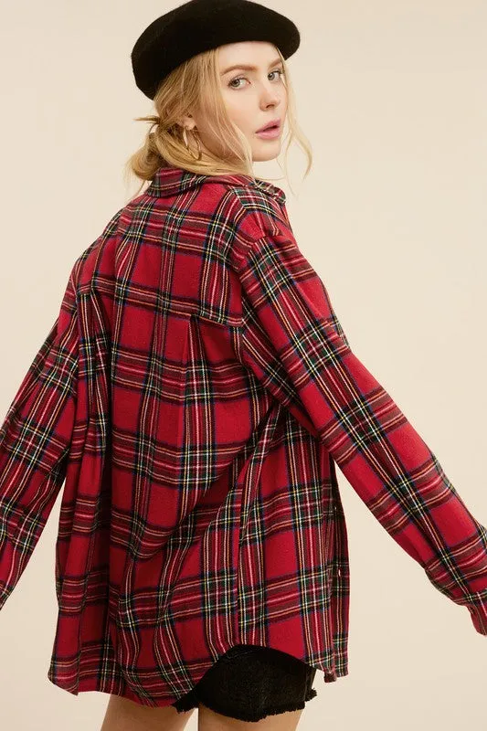Plaid Flannel Shirt - Red, Blue