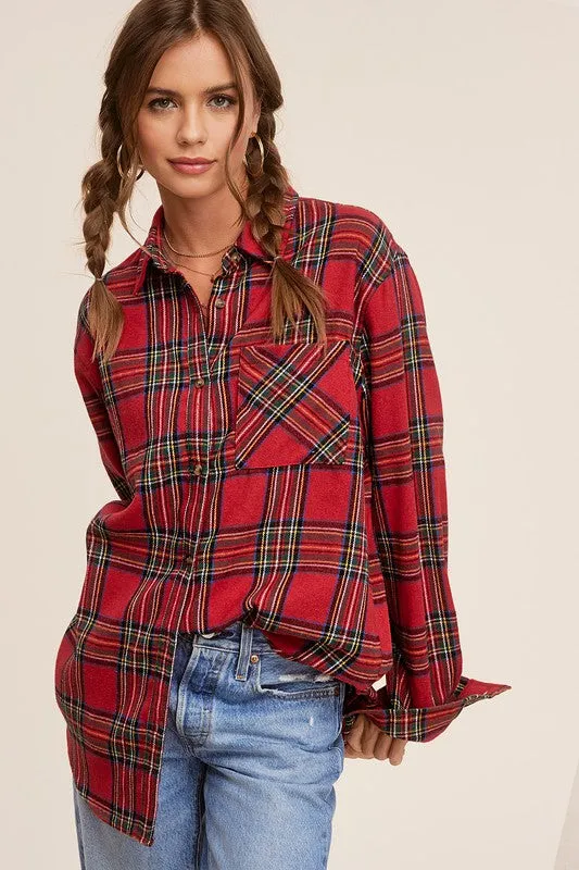 Plaid Flannel Shirt - Red, Blue