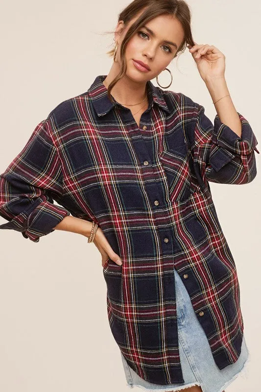 Plaid Flannel Shirt - Red, Blue