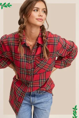 Plaid Flannel Shirt - Red, Blue