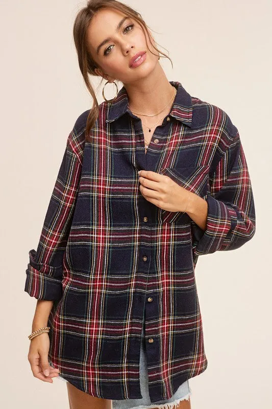 Plaid Flannel Shirt - Red, Blue