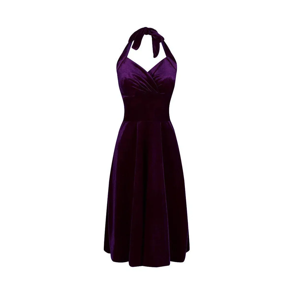 Purple Velour Halterneck Empire Waist 50s Swing Dress