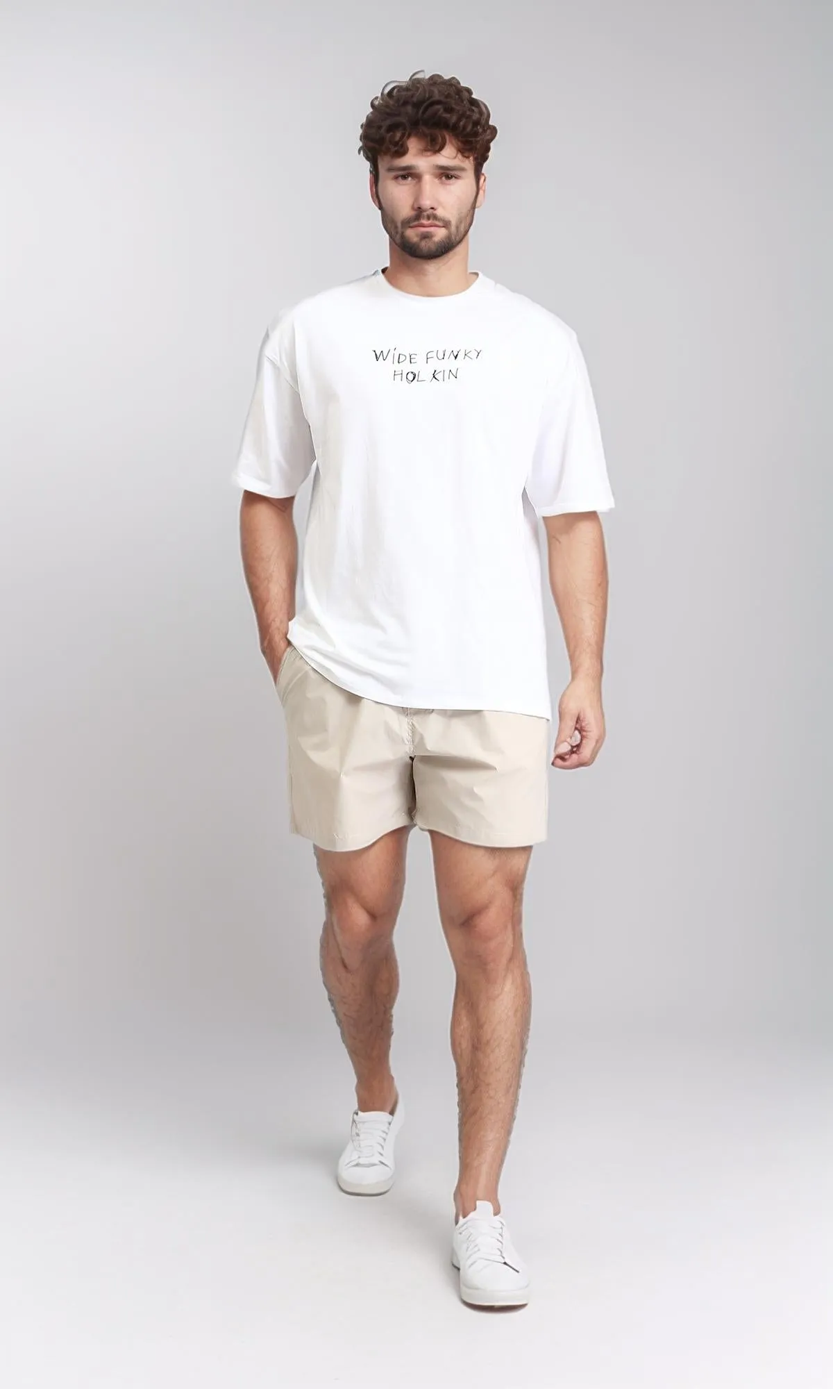 R208469 - Slip On Solid Swim Shorts - Beige