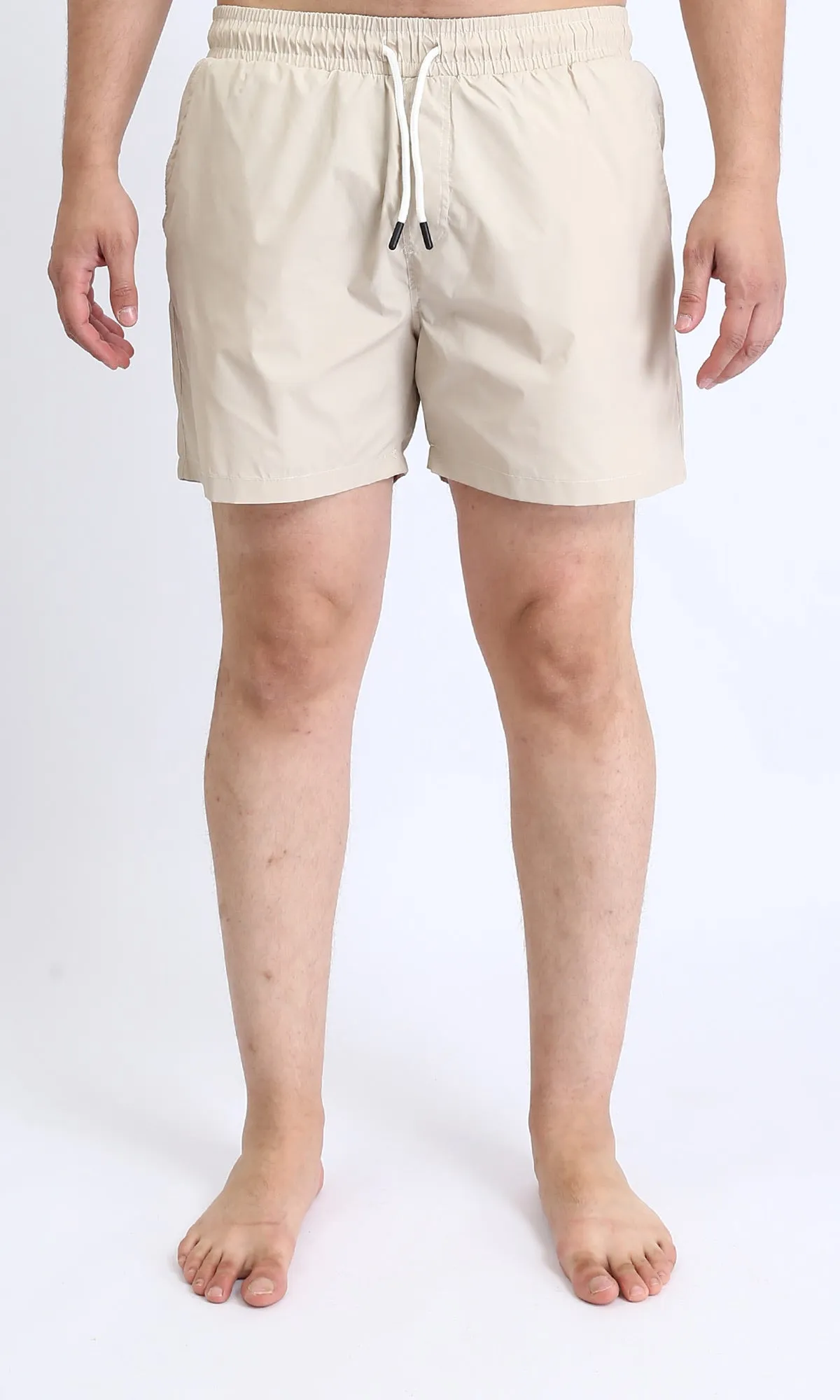 R208469 - Slip On Solid Swim Shorts - Beige