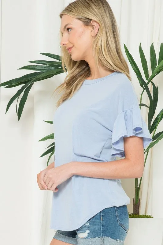 Solid Short Sleeve Flutter Top
