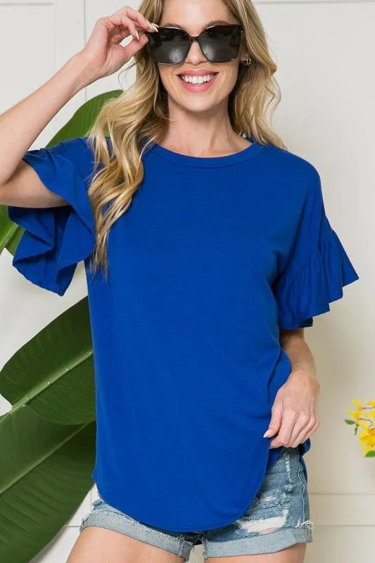 Solid Short Sleeve Flutter Top