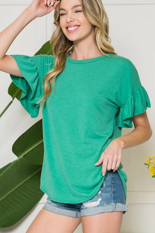 Solid Short Sleeve Flutter Top