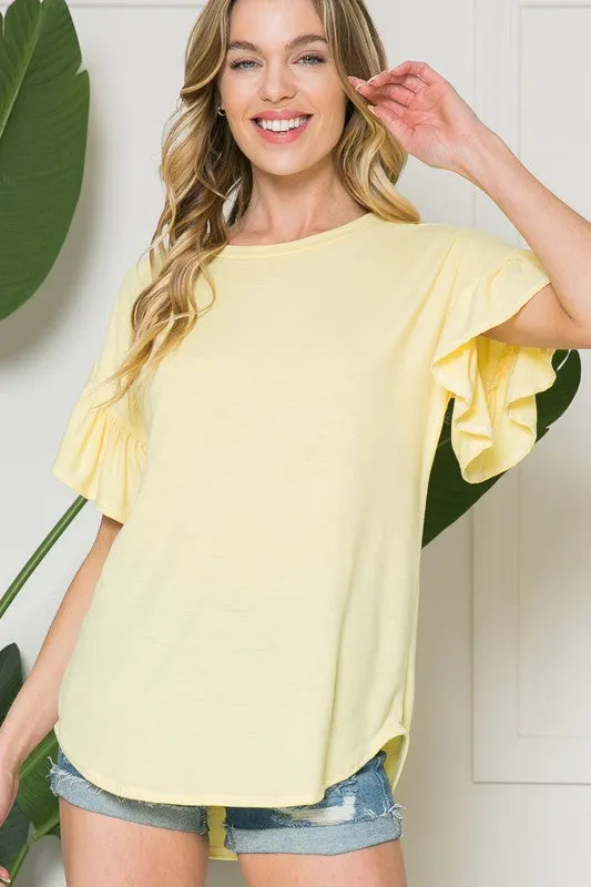 Solid Short Sleeve Flutter Top