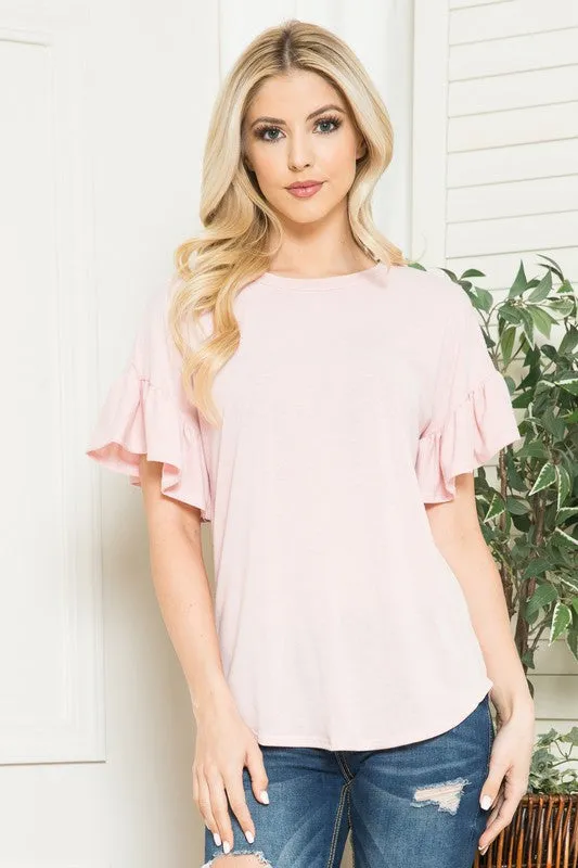 Solid Short Sleeve Flutter Top
