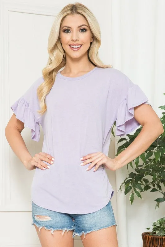 Solid Short Sleeve Flutter Top