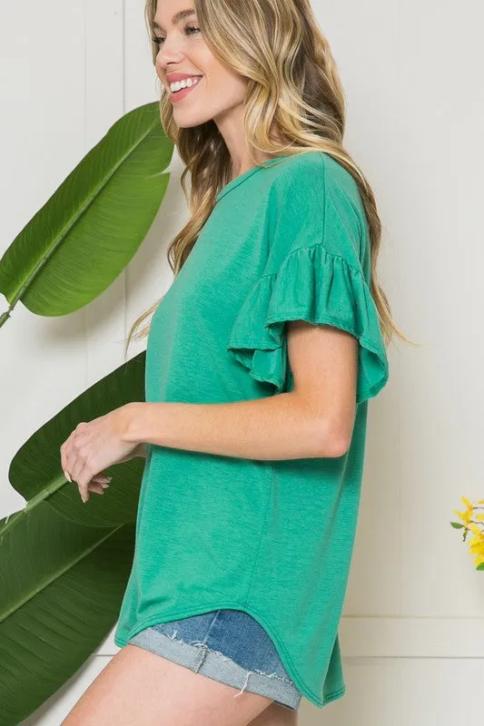 Solid Short Sleeve Flutter Top