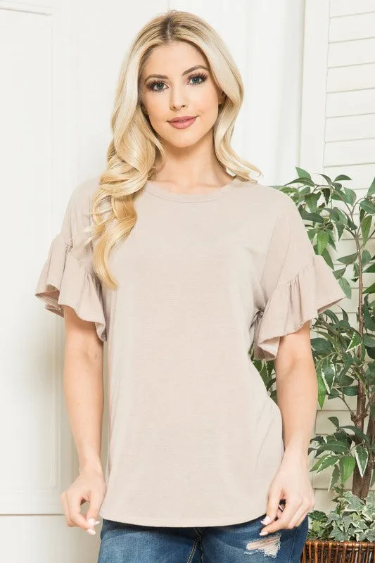 Solid Short Sleeve Flutter Top