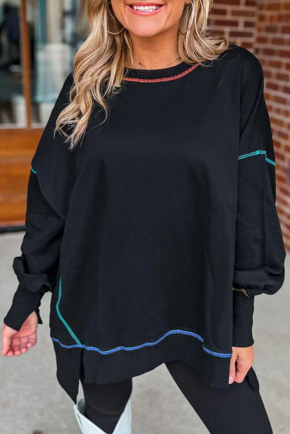 Stitching Split Baggy Sweatshirt