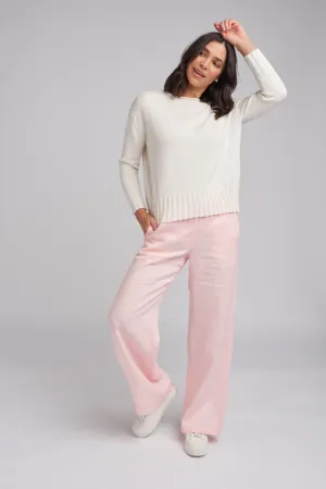 Straight Leg Flat Front Pale Pink Linen Pants