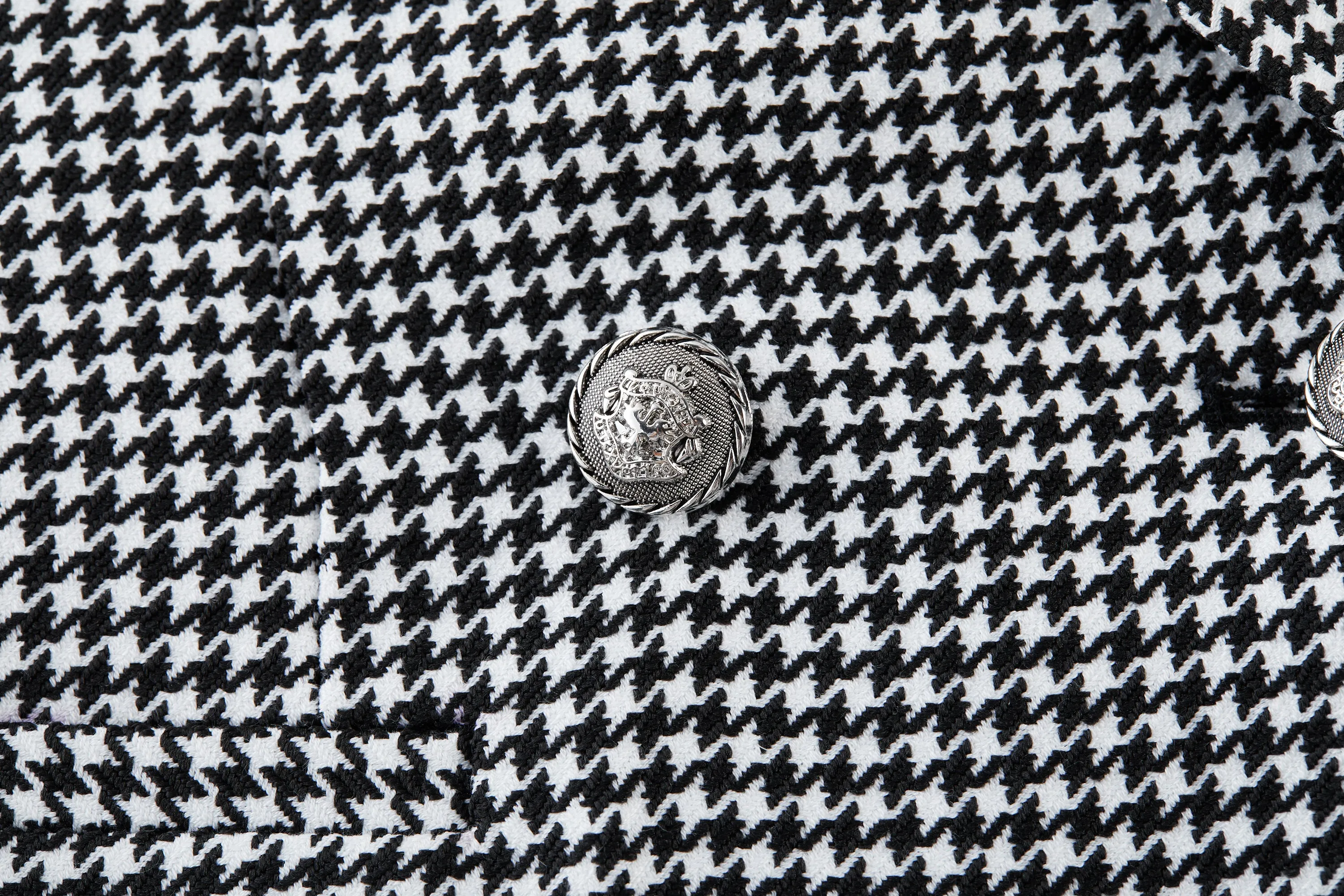 Stretchable Houndstooth Jacquard Double-breasted Blazer