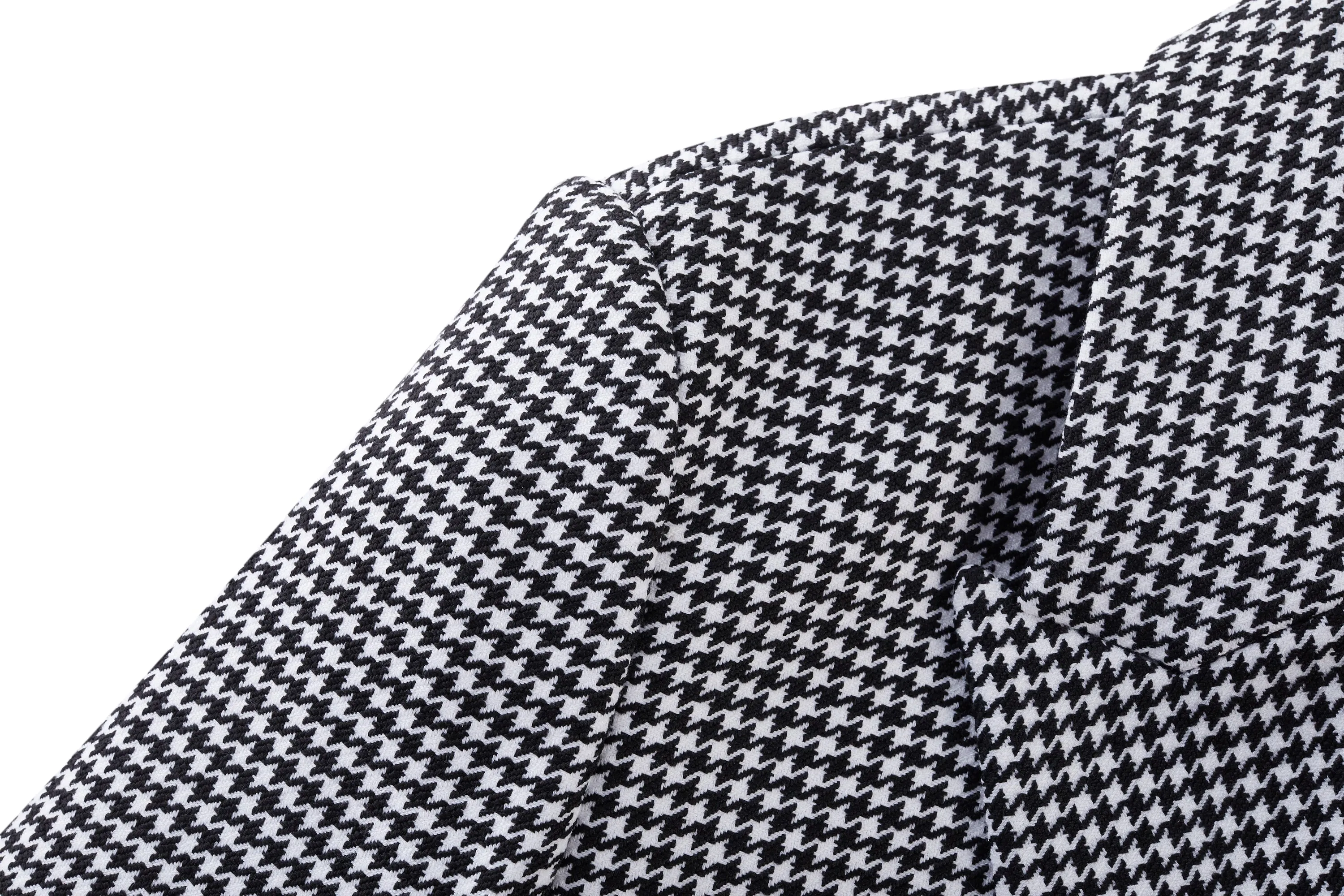 Stretchable Houndstooth Jacquard Double-breasted Blazer