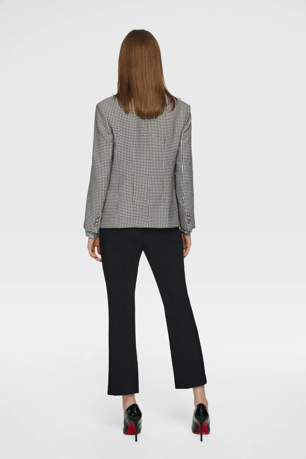 Stretchable Houndstooth Jacquard Double-breasted Blazer