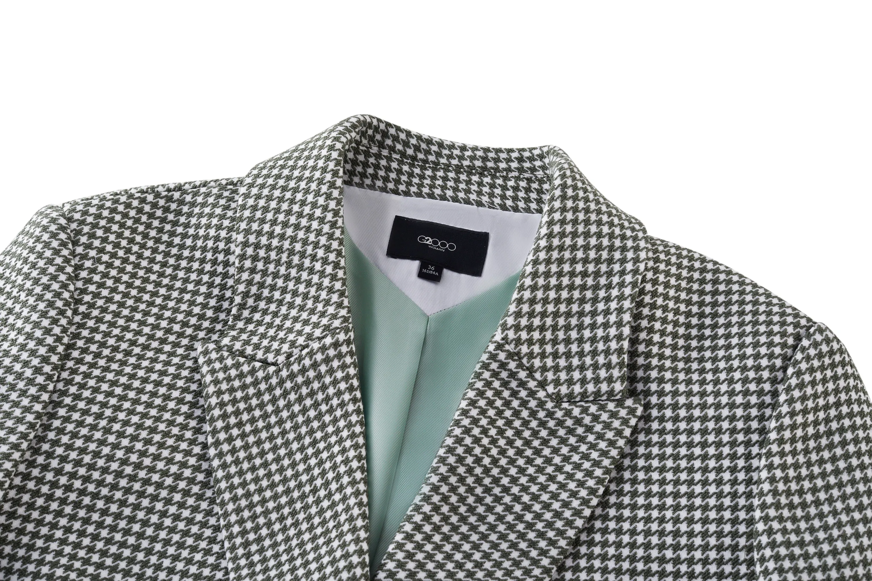 Stretchable Houndstooth Jacquard Double-breasted Blazer