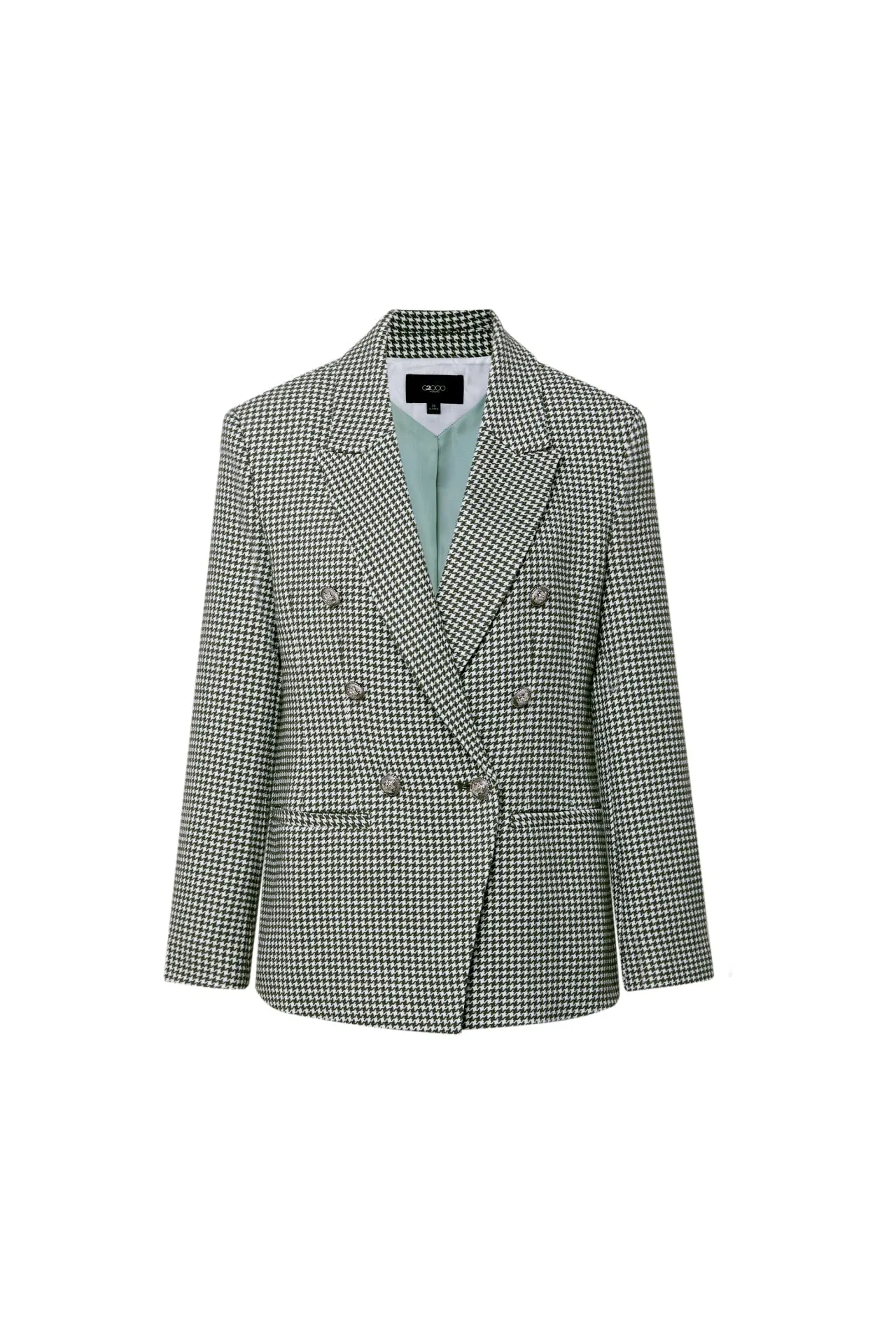 Stretchable Houndstooth Jacquard Double-breasted Blazer
