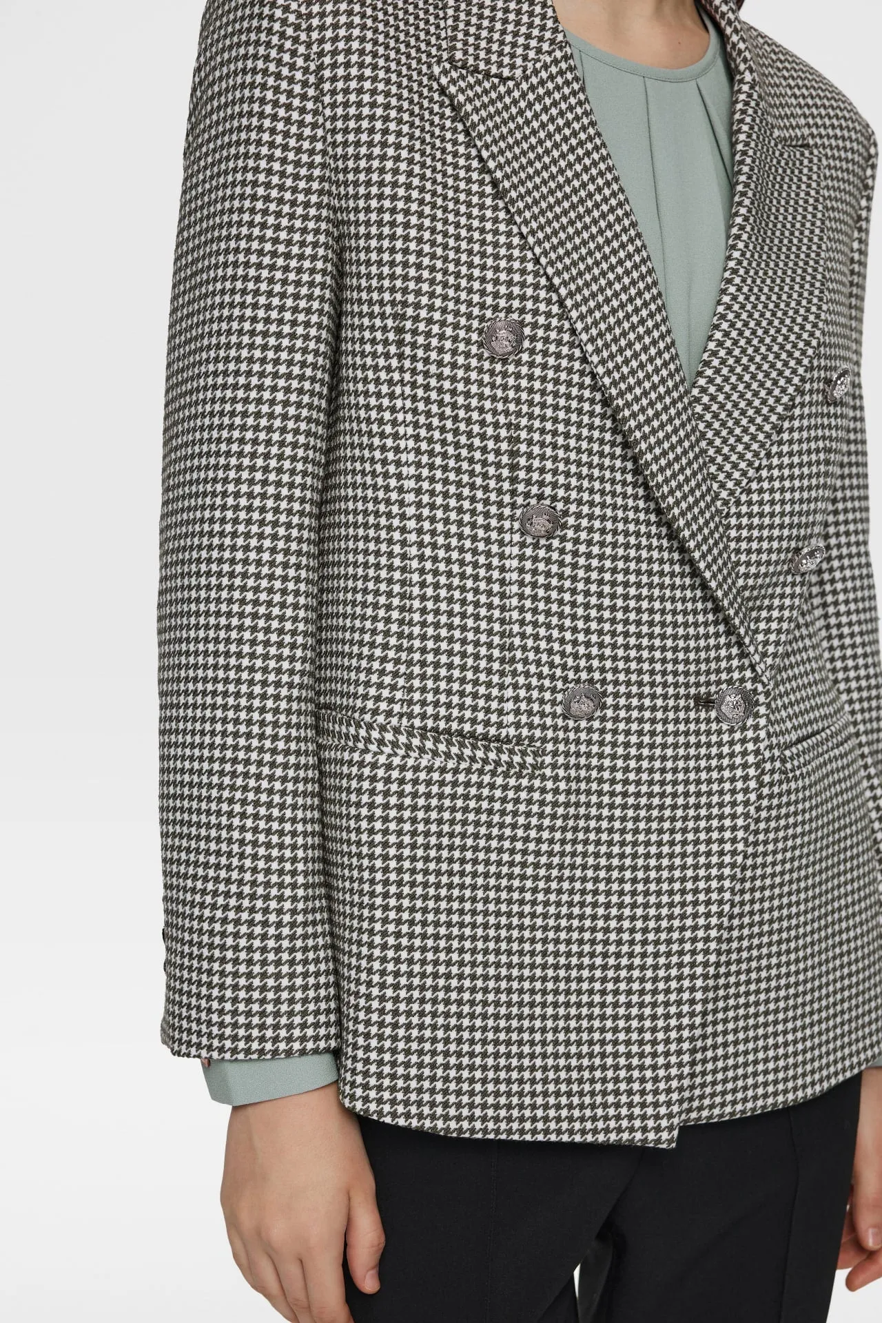 Stretchable Houndstooth Jacquard Double-breasted Blazer