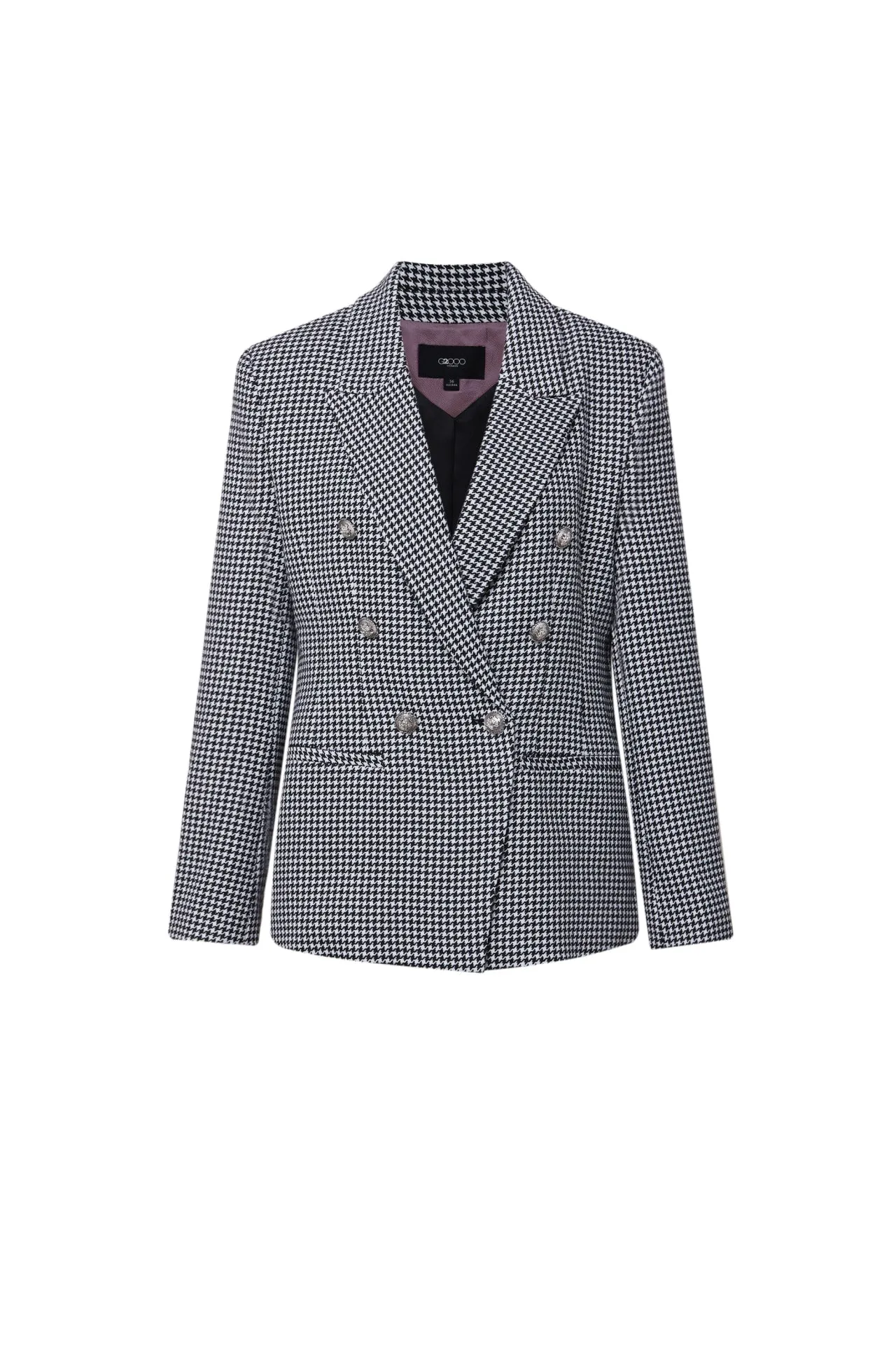 Stretchable Houndstooth Jacquard Double-breasted Blazer