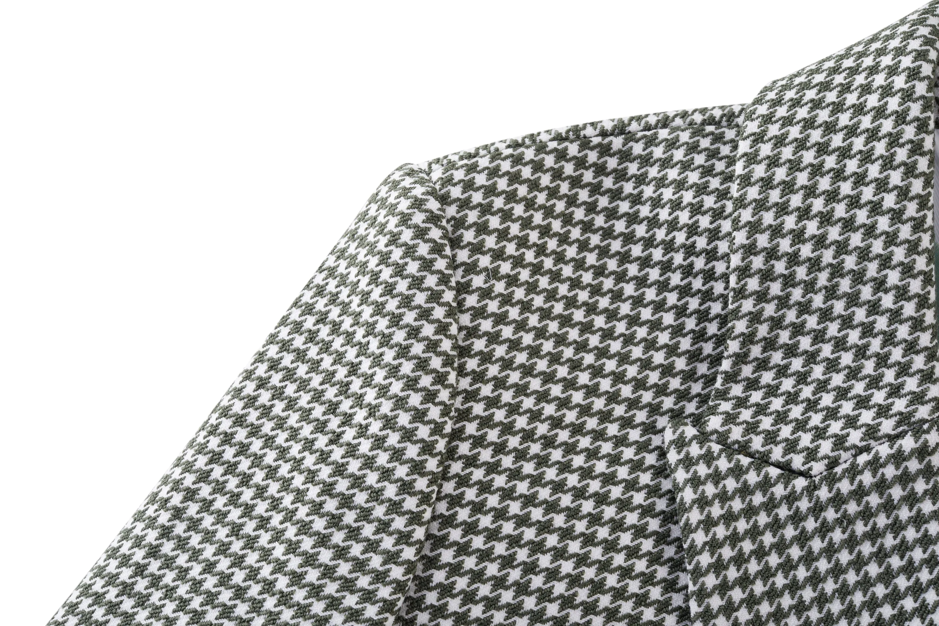 Stretchable Houndstooth Jacquard Double-breasted Blazer