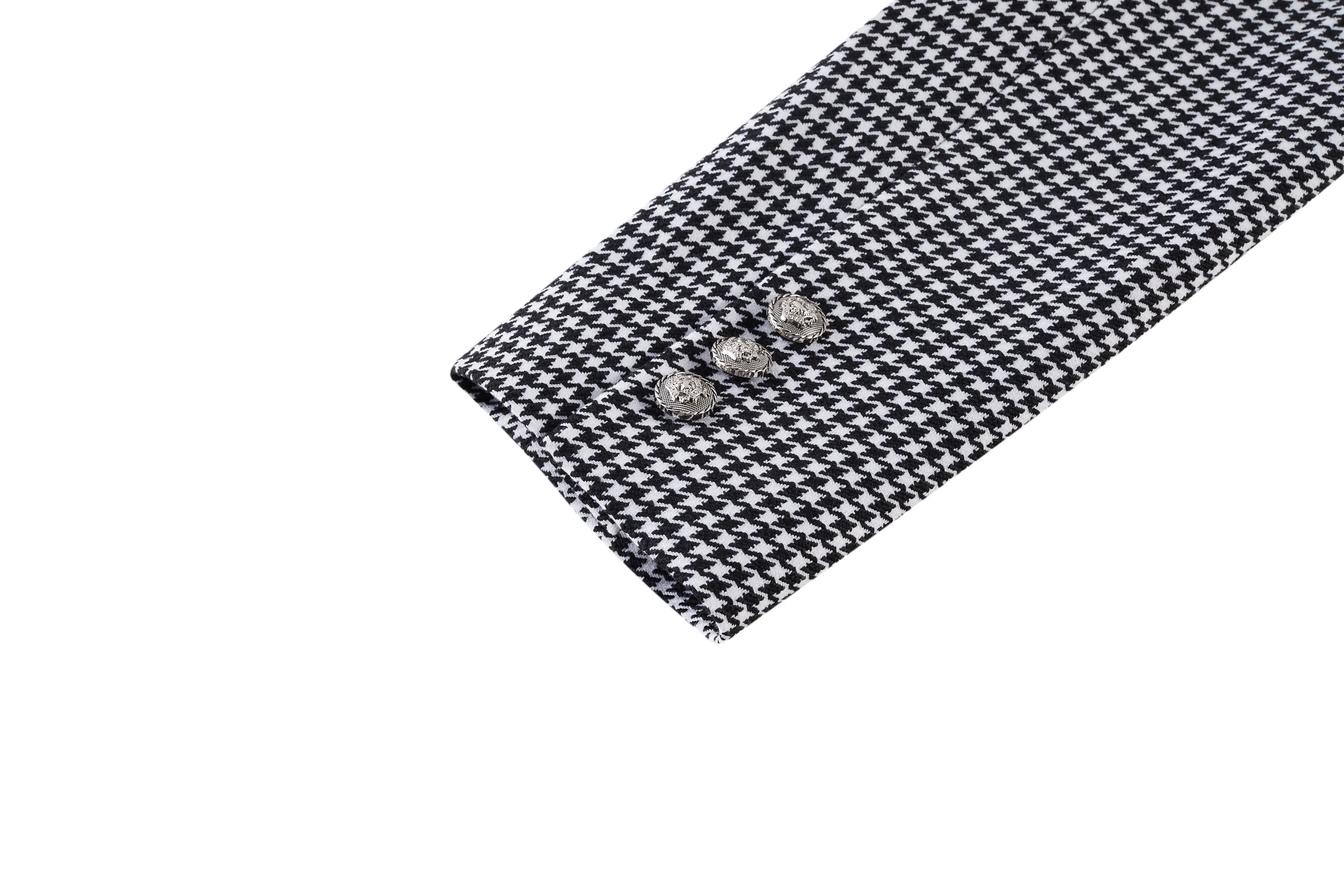 Stretchable Houndstooth Jacquard Double-breasted Blazer