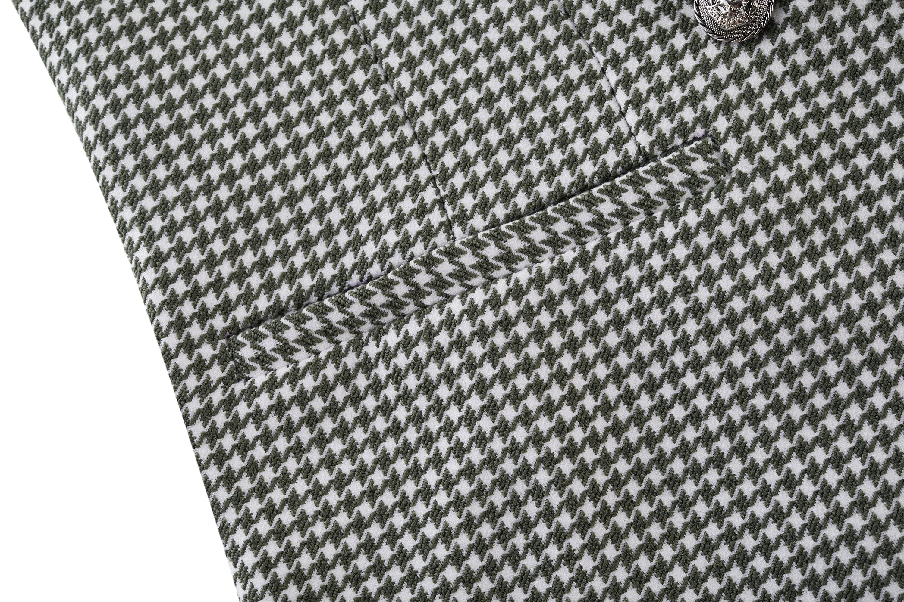Stretchable Houndstooth Jacquard Double-breasted Blazer