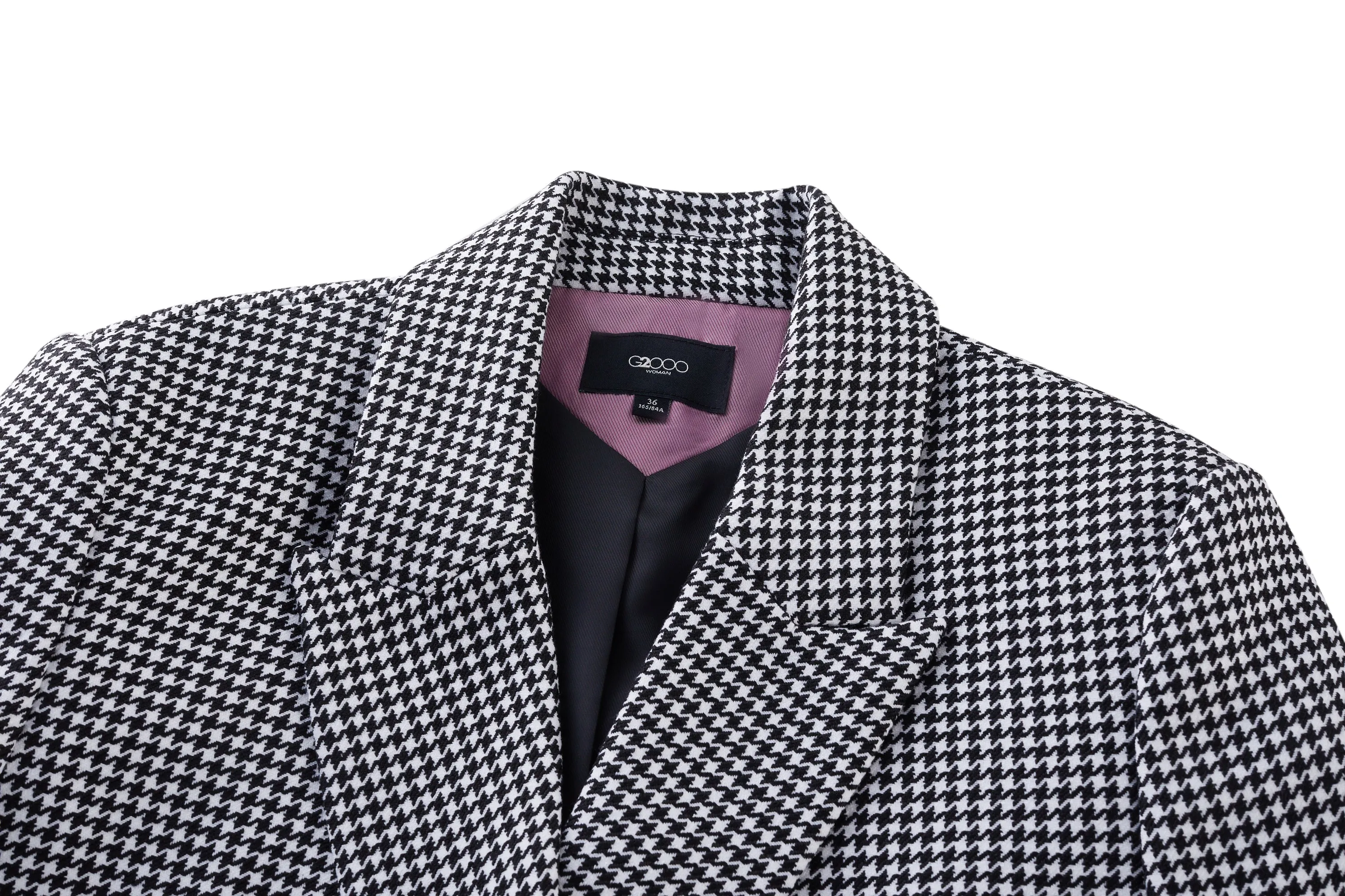 Stretchable Houndstooth Jacquard Double-breasted Blazer