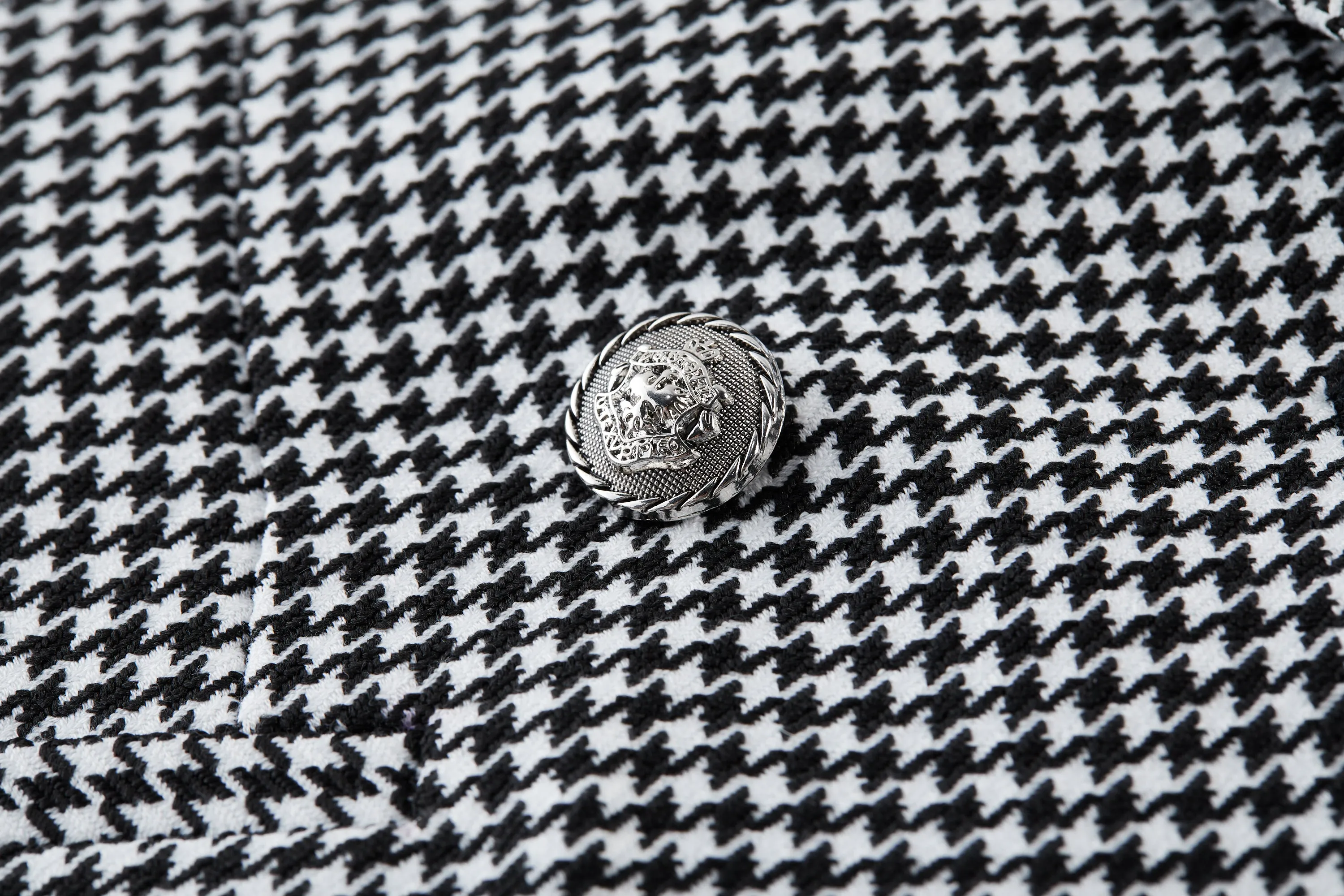 Stretchable Houndstooth Jacquard Double-breasted Blazer