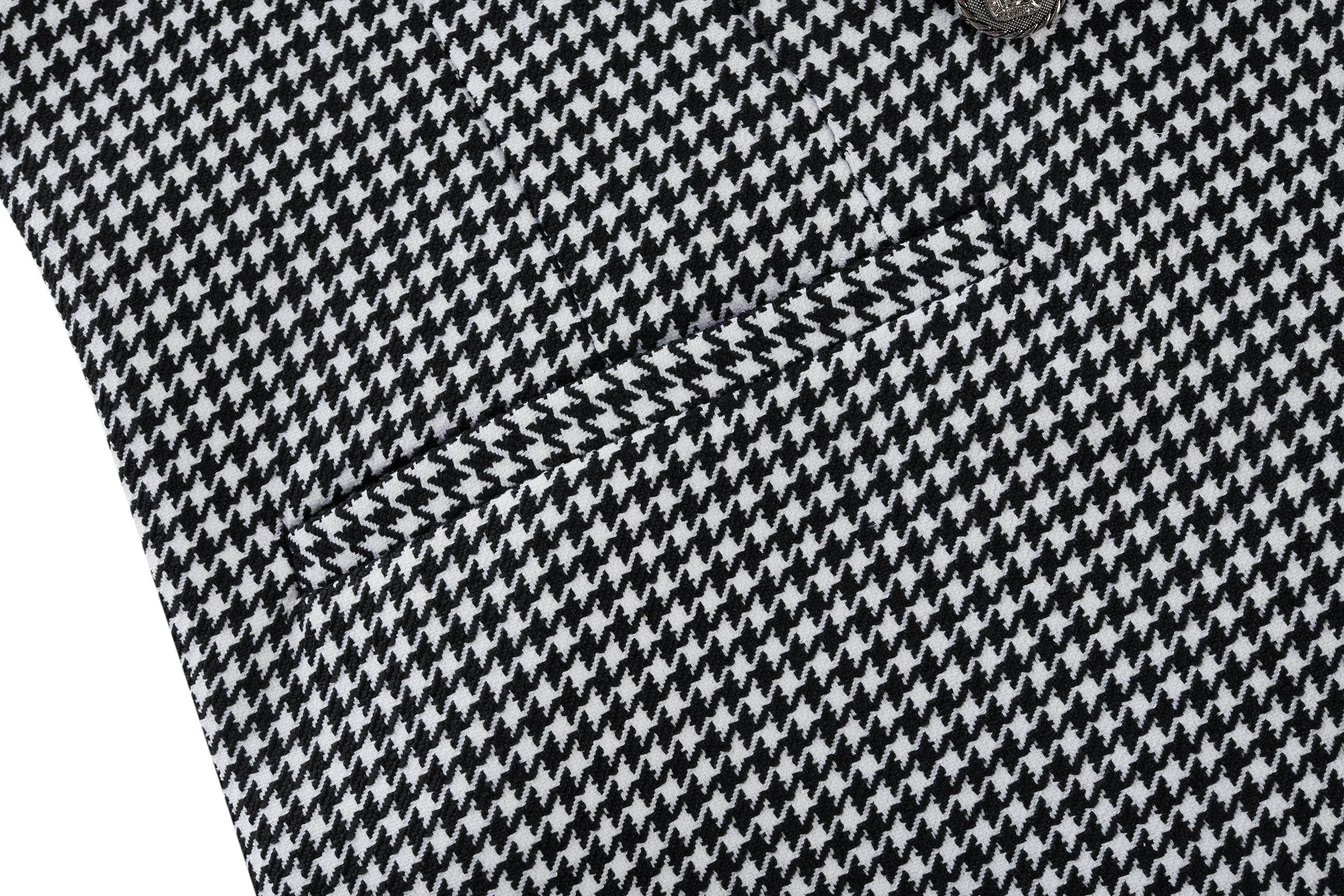 Stretchable Houndstooth Jacquard Double-breasted Blazer