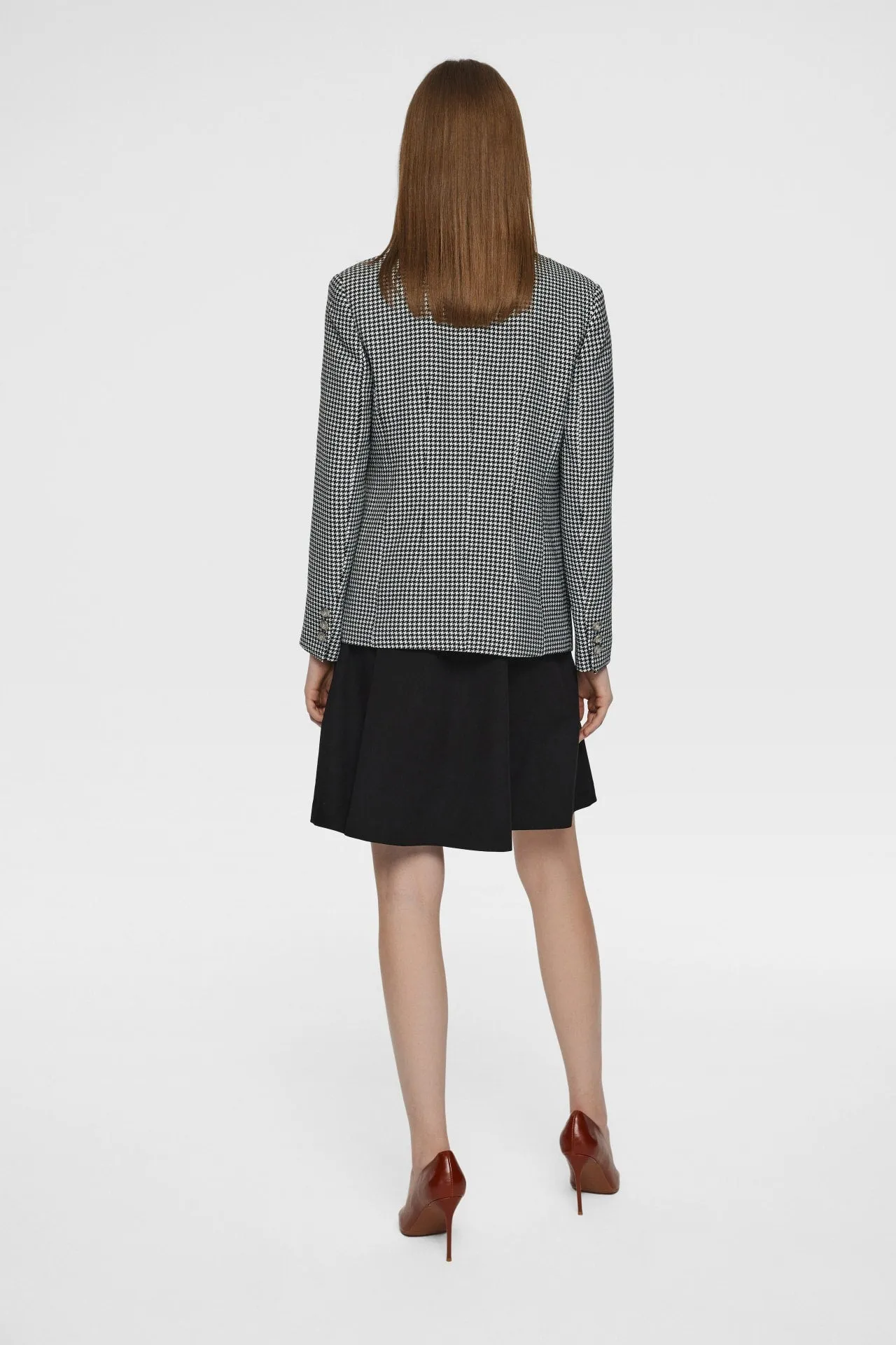 Stretchable Houndstooth Jacquard Double-breasted Blazer