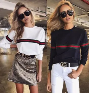 Striped Crew Neck Women Sweatshirt