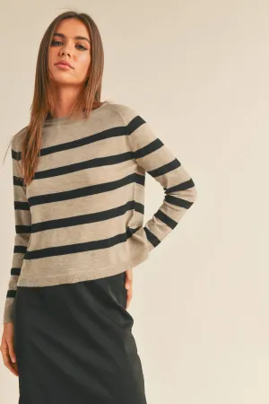 STRIPED ROUND NECK BASIC BODY SWEATER TOP