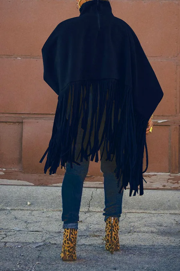 Stylish Tassel Hem Batwing Sleeve Coat