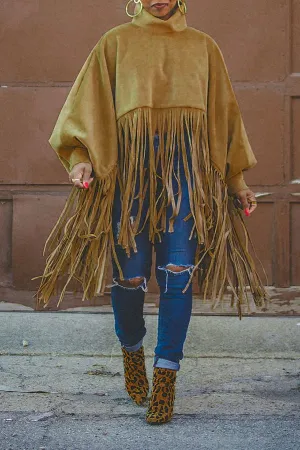 Stylish Tassel Hem Batwing Sleeve Coat
