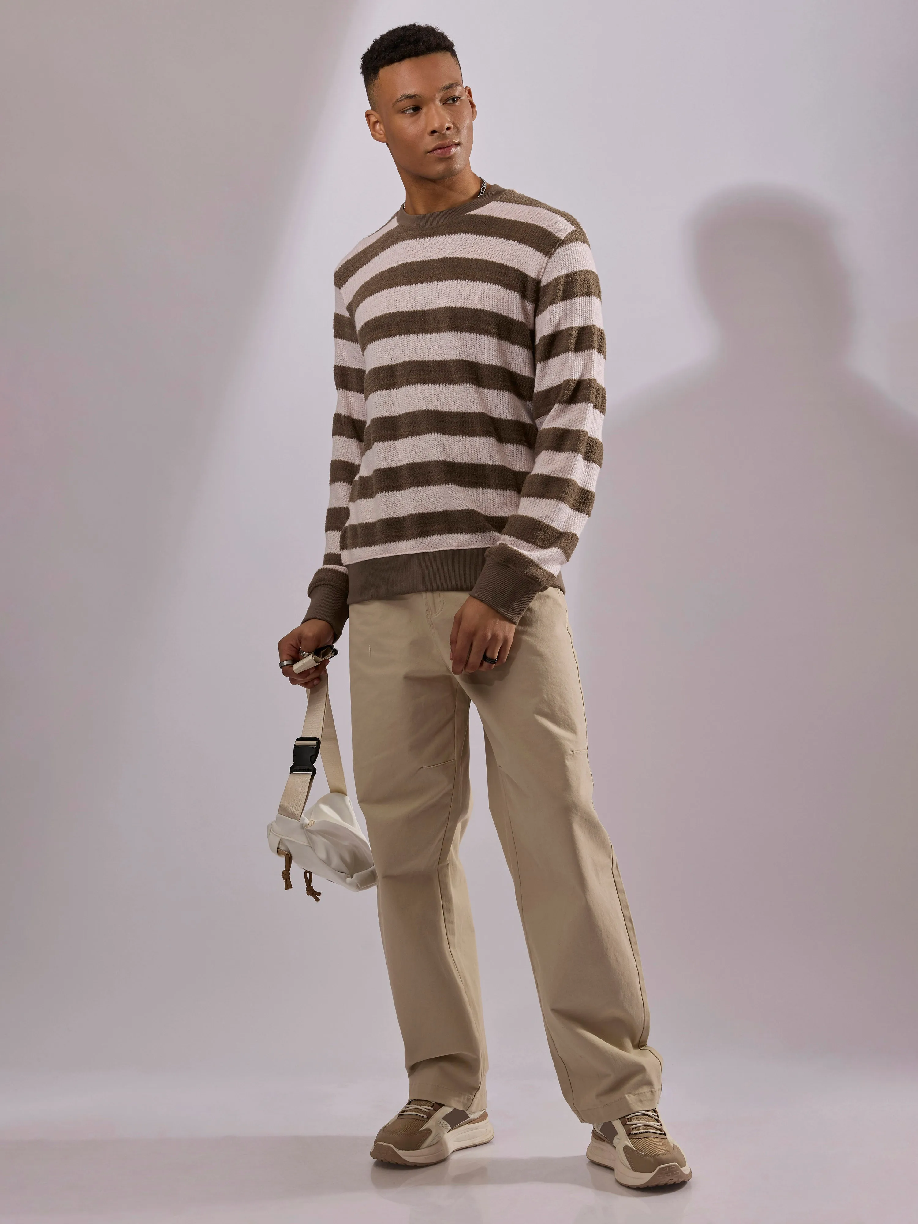 Swyft - Striped Crew neck Sweater - Brown
